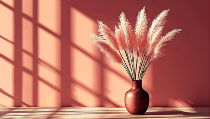 Canvas Print - Pampas Grass in Brown Vase: Home Decor, Interior Design, Minimalist Aesthetic