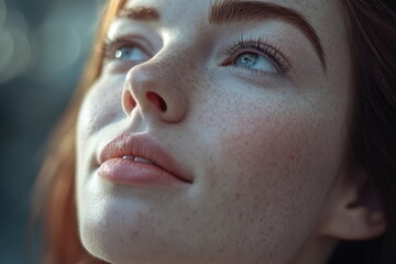 Poster - Close-up of a woman's face with distinctive freckles