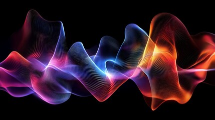 Fototapete - Abstract wavy lines flow across a black background with vibrant color gradient transitions