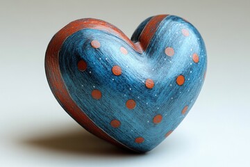 Aufkleber - A blue and red heart decorated with white polka dots