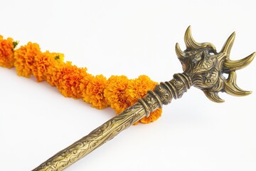 Poster - A metal stick with a decorative dragon head, useful for fantasy and medieval-themed contexts