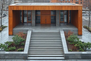 Aufkleber - A grand building with multiple steps leading up to the entrance