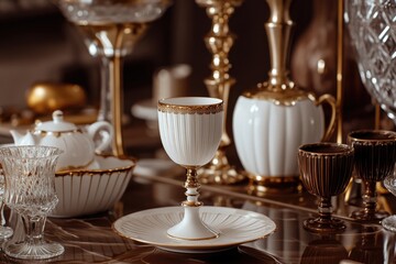Poster - A plate with a cup placed on top, shot from a close distance