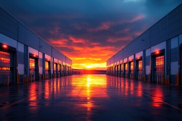 Poster - A warehouse building with sunset lighting, great for backgrounds or architecture shots