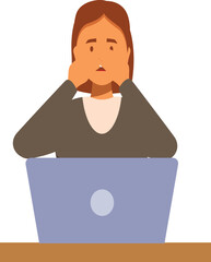 Poster - Office worker experiencing stress and burnout while working on a laptop, holding her head in her hands in frustration