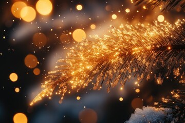 Poster - A close-up shot of a Christmas tree with bright lights, ideal for holiday decorations and celebrations