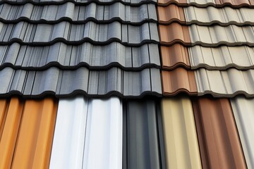 Aufkleber - A detailed view of various roof tile designs and textures, suitable for architecture or interior design projects