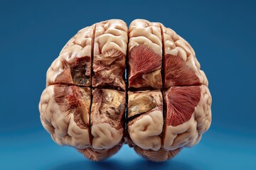 Poster - A 3D model of the human brain on a blue background for educational or medical purposes