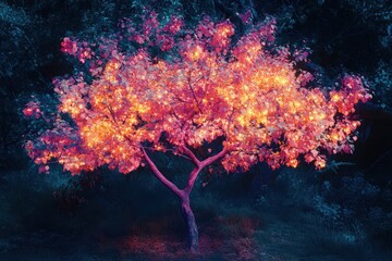 Poster - Illuminated Tree Glowing With Autumnal Hues In Night