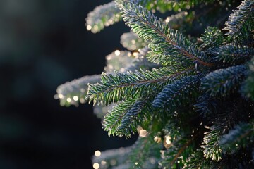Poster - A detailed view of a pine tree with thick layer of snow, perfect for winter scenes and cold climate photography