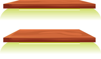 Poster - Two empty wooden shelves with a green backlight create a modern and minimalist atmosphere, perfect for displaying products or decorations