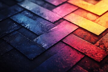 Aufkleber - A close-up view of a colorful brick wall with vibrant hues and textures