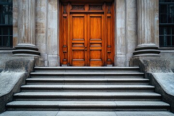 Aufkleber - A large wooden door sits on the side of a building, perfect for use in architecture or interior design settings