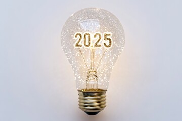 Aufkleber - A light bulb with the year 2025 written on it, suitable for futuristic or retro-themed designs