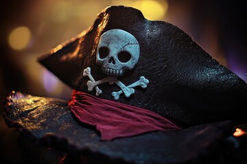 Aufkleber - A classic pirate hat with a skull and crossbones design, great for costumes or decorative purposes