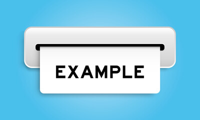 Wall Mural - white coupon banner with word example from machine on blue color background