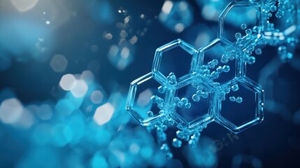 Poster - 3D hexagons in cool blue tones for scientific presentations and visually engaging backgrounds.