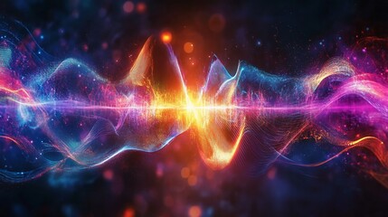 Fototapete - Abstract vibrant cosmic wave with glowing lines and bokeh effects