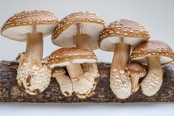 Poster - A cluster of mushrooms growing on the surface of a decaying log