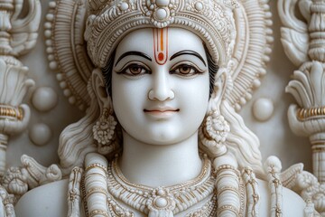 Poster - A detailed view of a female statue's face and neck