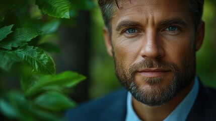 Poster - A close-up shot of a man wearing a formal suit and tie, suitable for business or professional uses