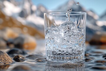 Poster - A clear glass filled with water placed on a flat surface