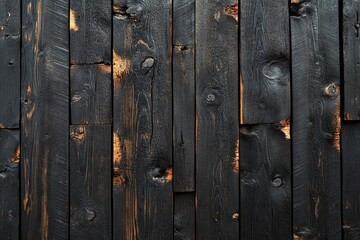 Poster - Close-up shot of a wooden wall with holes and imperfections, suitable for use as a background or texture image
