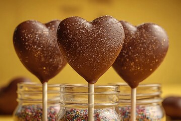 Poster - A collection of colorful lollipops covered in chocolate, arranged neatly in a glass jar