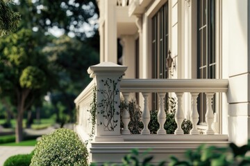 Aufkleber - A picturesque white house with a balcony and multiple balconies, suitable for architecture or real estate use