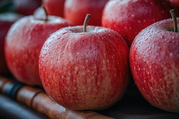 Poster - Fresh red apples arranged on a table, perfect for still life photography or as a prop in food and interior scenes