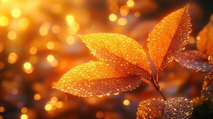 Poster - A close-up shot of a leaf with water droplets glistening on its surface