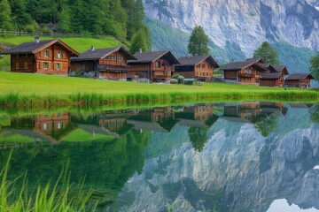 Poster - Mountain retreats surrounded by lush vegetation, perfect for outdoor adventures and serene escapes