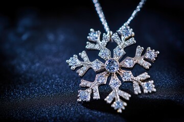 Poster - A delicate diamond snowflake necklace on a dark background