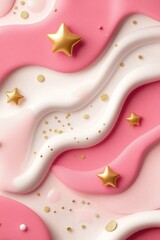 Poster - This stylish background showcases abstract rounded shapes in shades of pink and white. Gold star accents enhance the playful design, leaving space for customizable text overlay