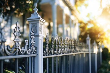 Aufkleber - A close-up view of a fence with a building visible in the background