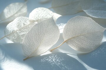 Poster - A close-up shot of a group of white leaves, with intricate details and textures