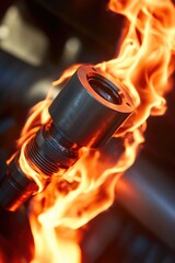 Poster - Close-up shot of a metal object on fire