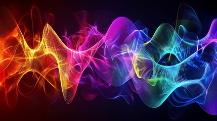 Poster - Abstract colored wave design with glowing lines on a dark background