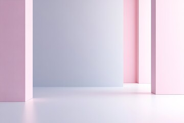 Poster - A modern interior features a smooth gradient of platinum gray transitioning to blush pink. The clean matte finish and ample blank space create an inviting minimalist ambiance perfect for text overlay