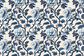 Poster - Floral Toile Tapestry Pattern. Vintage botanical wallpaper pattern. Background image. Created with Generative AI technology