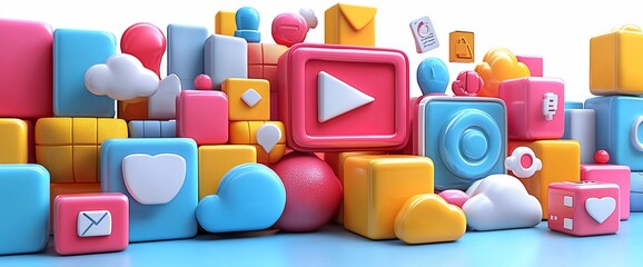 Aufkleber - Colorful 3D blocks with social media icons.