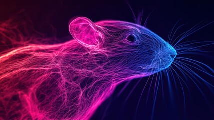 Vibrant neon rat illustration in electric colors.