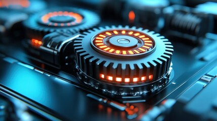 Poster - Futuristic Technology: Close-up of Illuminated Gears