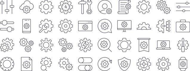 Wall Mural - cogwheel and gear outline simple linear image collection. editable stroke. perfect for web sites, bo