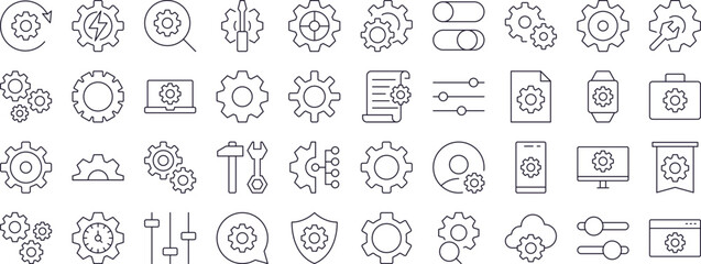 Wall Mural - cogwheel and gear collection of thin icons. editable stroke. perfect for web sites, books, cards, ap
