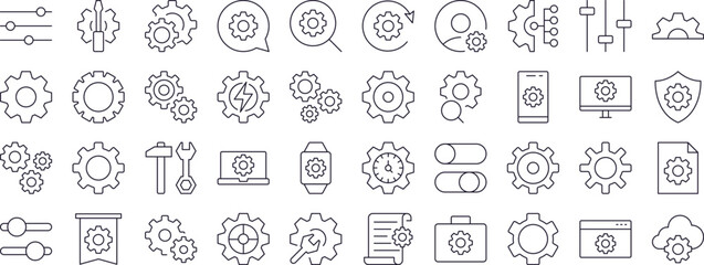 Wall Mural - cogwheel and gear pack of thin icons. editable stroke. perfect for web sites, books, cards, apps