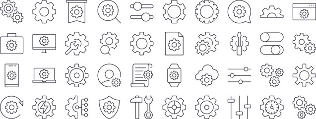 Wall Mural - cogwheel and gear related line icons for web sites, books, cards, apps. editable stroke. perfect for