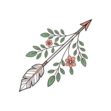 Boho Arrow With Leaves, Flower vector illustration