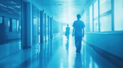 Poster - Blurred graphics in blue tones combining healthcare and technology for sleek visuals.