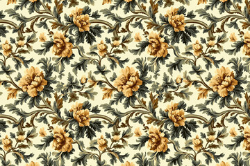 Poster - Floral Toile Tapestry Pattern. Vintage botanical wallpaper pattern. Background image. Created with Generative AI technology